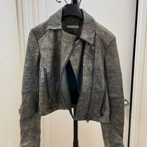 J Brand Aiah Metallic Platinum/Silver Leather Motorcycle Jacket